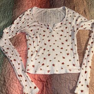 Aeropostale preshrunk ribbed Floral Print Long Sleeve Tee